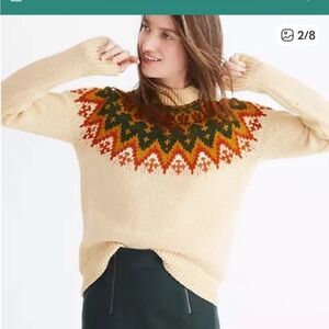 MADEWELL Fair Isle Cotton Alpaca Knit Sweater High Low in Cream cottage coastal